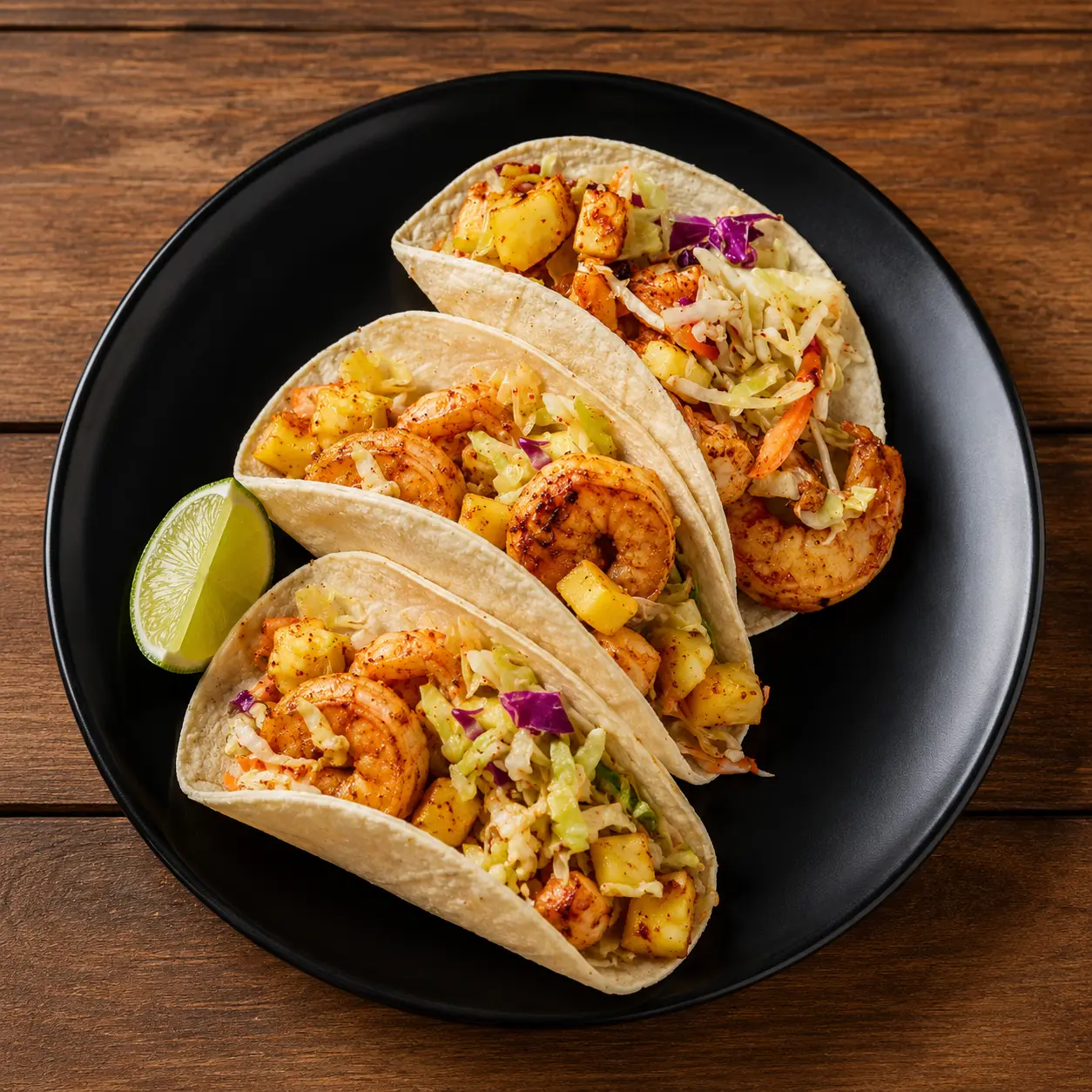 Mexican shrimp tacos served on fresh tortillas at La Taqueria in Winnipeg
